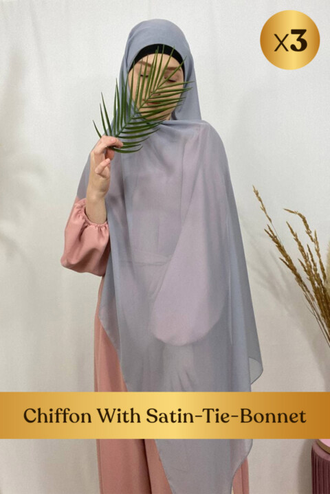 Promotions Box - Chiffon With Satin-Tie-Bonnet - 3 pcs in Box 100317417 - Hijab