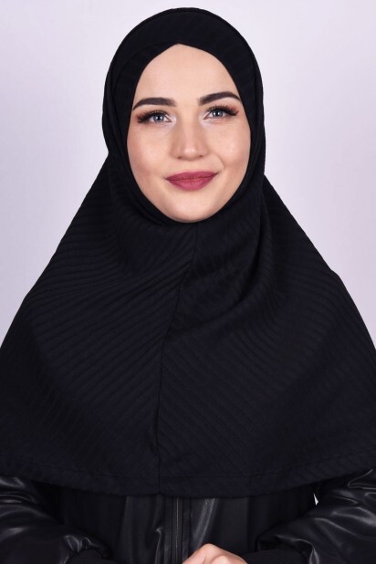Cross Bonnet Knitwear Hijab Black - 100285231