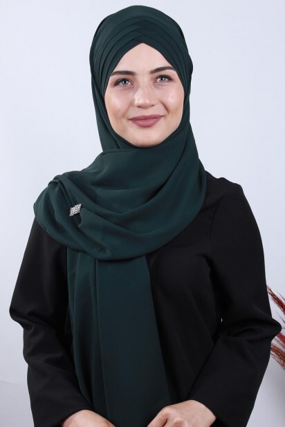 4 Châle Hijab Drapé Vert Émeraude Foncé - Hijab
