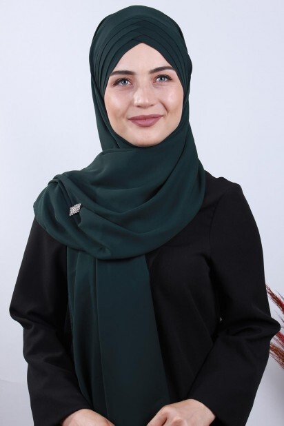 4 Draped Hijab Shawl Dark Emerald Green - 100285081 - 