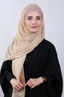 Hijabs Cross Style - شال فضي بثلاثة خطوط متقاطعة بيج - Hijab