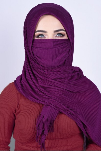 Masked Plisse Shawl - Châle Masqué Violet - Hijab