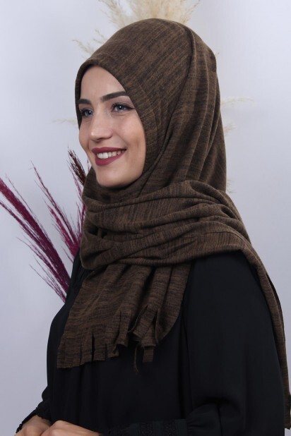 تريكو حجاب عملي شال بني ميلانج - 