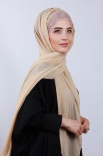 Châle Croisé 3 Rayures Argenté Beige - 