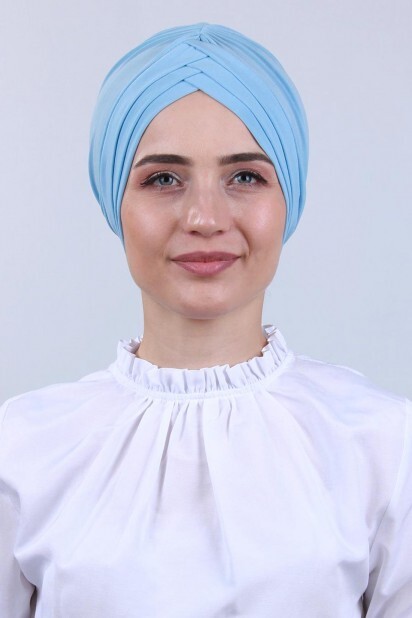 بونيه على الوجهين بثلاثة خطوط أزرق فاتح - Hijab