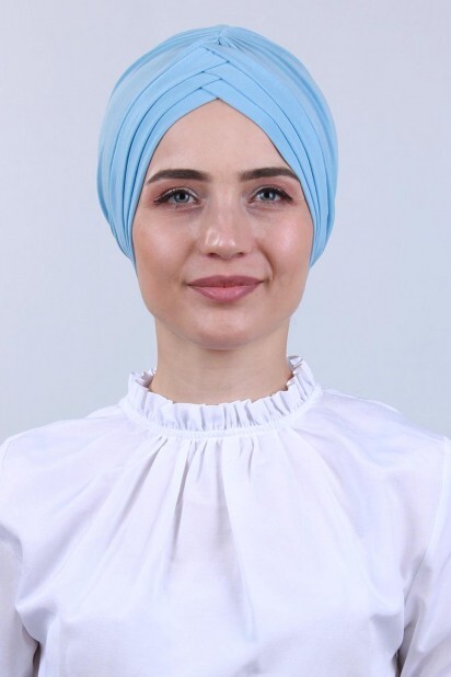 Bonnet Double Face 3 Bandes Bleu Bébé - 