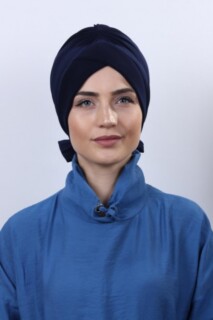Double-Sided Bonnet Navy Blue with Bow - 100285290 - 