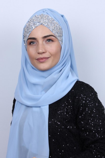 Stone Design Bonnet Shawl Baby Blue