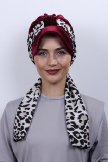 Hat-Cap Style - قبعة مخملية وشاح بونيه أحمر كلاريت - Hijab