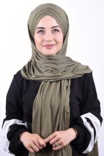 Hijabs Cross Style - Combed Cotton 3-Striped Shawl Khaki Green - 100285207 - Hijab