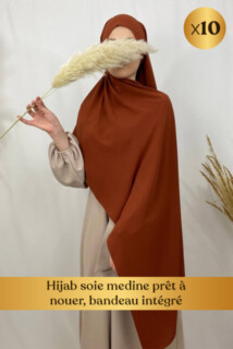 Hijab soie medine prêt à nouer, bandeau intégré - En box 10 pièces