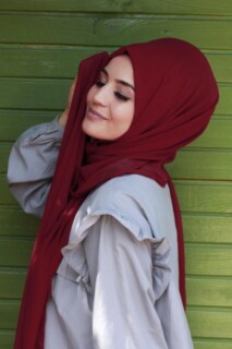 Plain Chiffon Shawl Claret Red - 100285447 - 