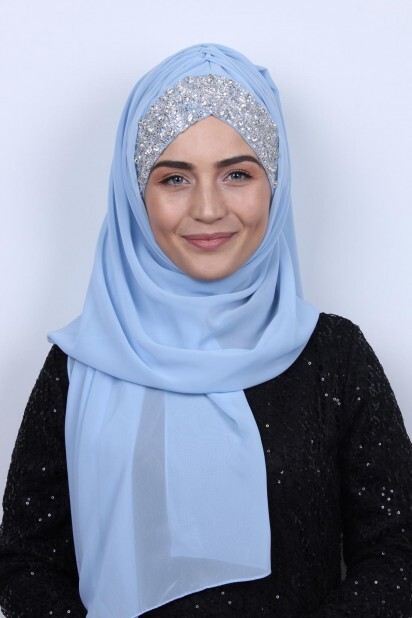 Stone Design Bonnet Shawl Baby Blue