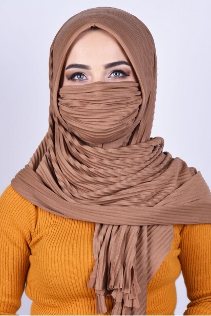 Masked Plisse Shawl - Châle Masqué Tan - Hijab
