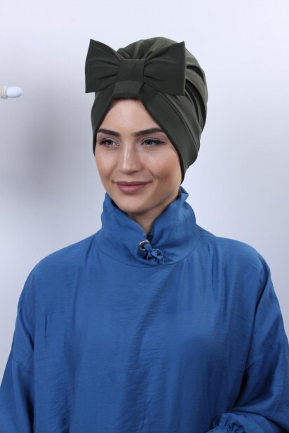 Papyon Model Style - Bowtied Double-Sided Bonnet Khaki Green - 100285283 - Hijab