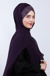 Châle Croisé 3 Rayures Argenté Violet - 