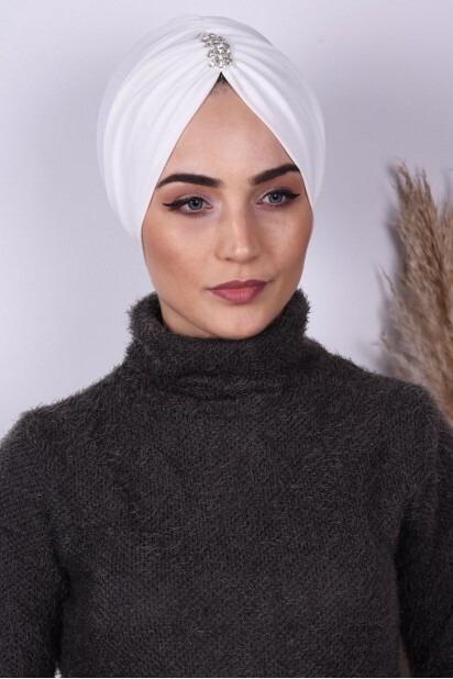 بونيه مطوي باللون الأبيض - 