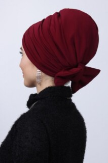 بونيه مزدوج الاتجاه أحمر كلاريت مع فيونكة مملوءة - 