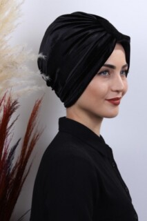 بونيه مخمل 3 خطوط أسود - 
