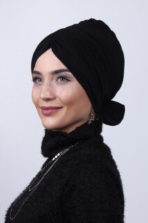 غطاء ثنائي الاتجاه أسود مع فيونكة ممتلئة - 