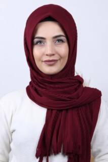 Pleated Hijab Shawl Claret Red - 100282916 - 