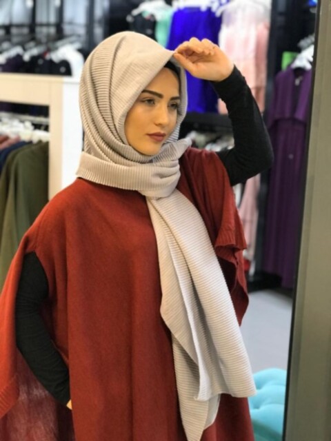 Plisse Shawl - Gris - code : 09-10 - Hijab