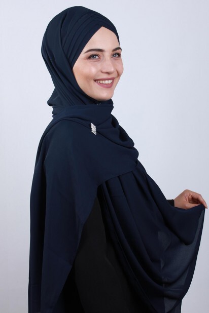 4 Draped Hijab Shawl Navy Blue - 100285082 - 