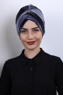 Cross Style - بونيه أنثراسايت بثلاثة خطوط مخملية - Hijab