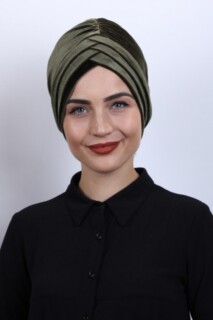 Cross Style - Velvet 3-Stripes Bonnet Khaki - 100283013 - Hijab