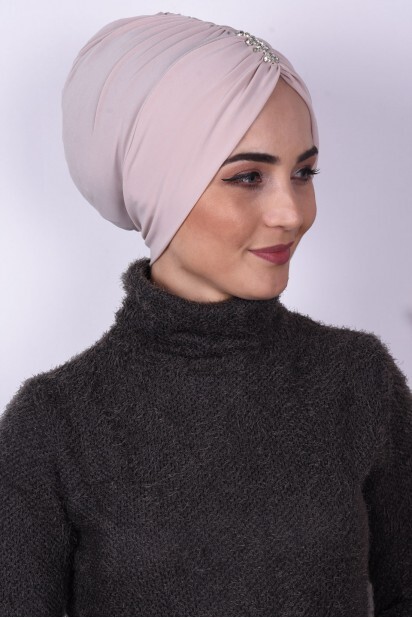 بونيه مطوي بأحجار بيج - 