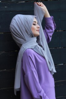 Plain Chiffon Shawl Gray - 100285451 - 