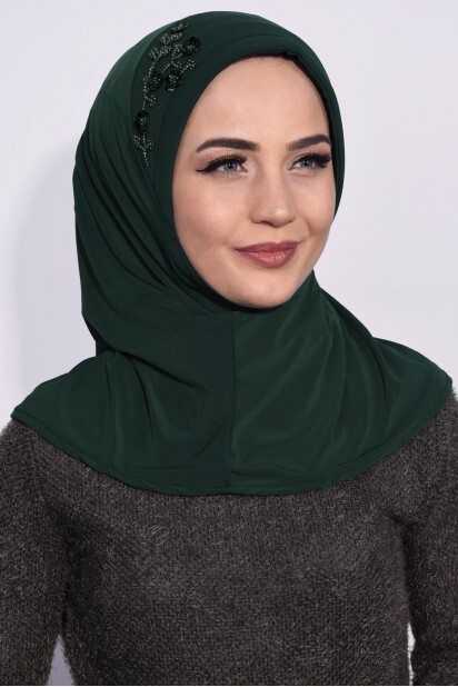 Evening Model - Practical Sequin Hijab Emerald Green - 100285519 - Hijab