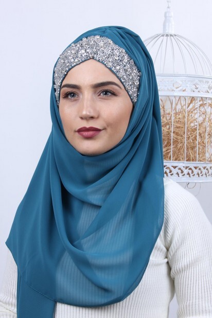 Stone Design Bonnet Shawl Petrol Blue