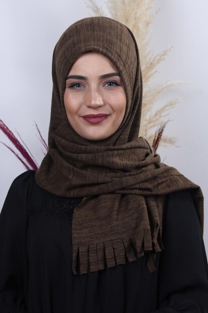 Knitted Shawl - تريكو حجاب عملي شال بني ميلانج - Hijab
