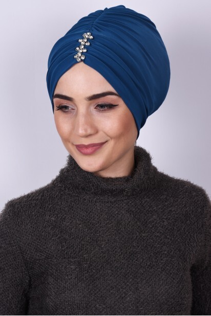 Stone Pleated Cap Petrol Blue - 100285026 - 