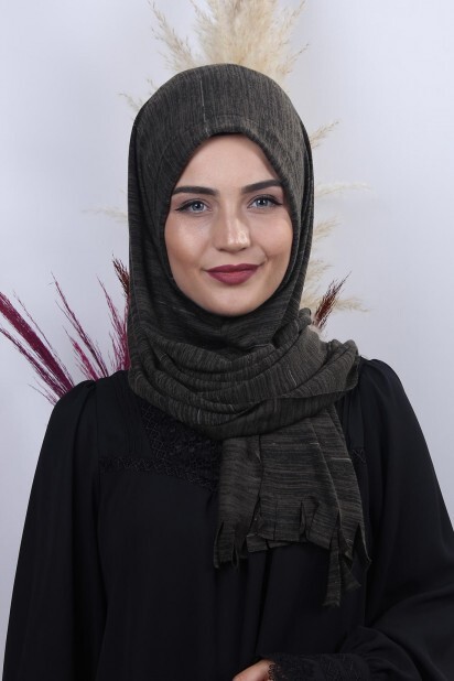 Knitted Shawl - تريكو حجاب عملي شال كاكي أخضر - Hijab