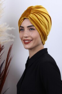 Cross Style - Velvet 3-Stripes Bonnet Mustard Yellow - 100283008 - Hijab