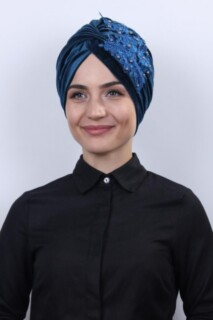 Evening Model - Velours Guipure Vera Os Bleu Pétrole - Hijab