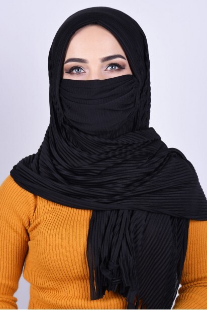 Masked Plisse Shawl - Châle Masqué Noir - Hijab
