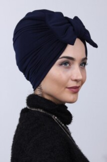 Papyon Model Style - اتجاهين أزرق كحلي مع فيونكة ممتلئة - Hijab