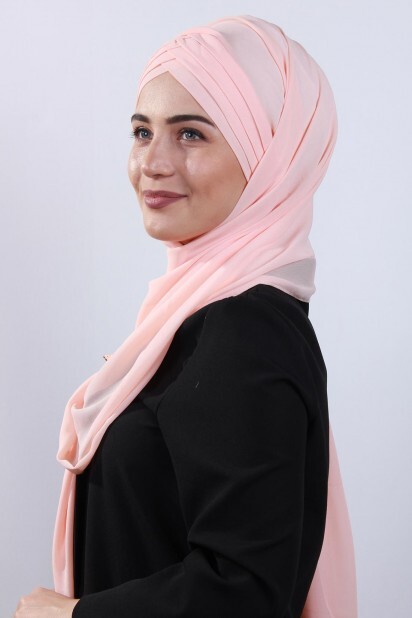 4 Hijab Châle Drapé Saumon - 