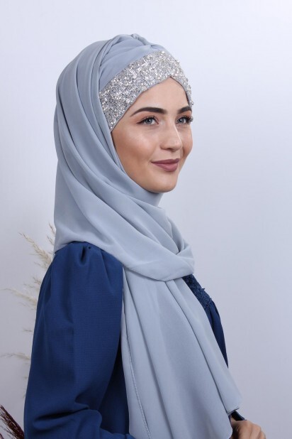 Stone Design Bonnet Shawl Silver Gray