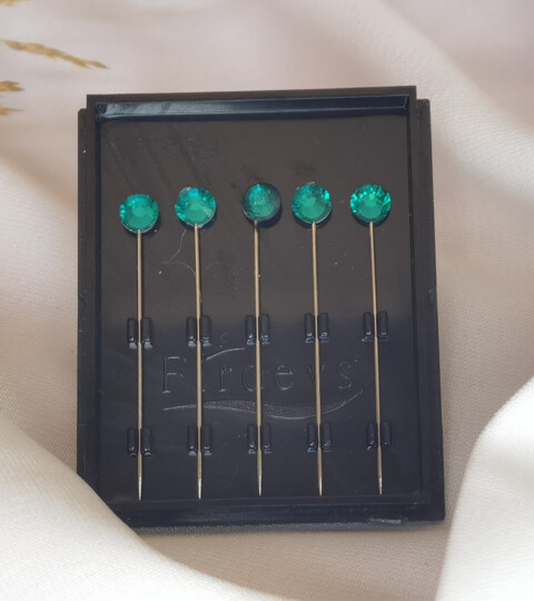 Crystal hijab pins Set of 5 Rhinestone Luxury Scarf Needles 5pcs pins - Green - 100298891