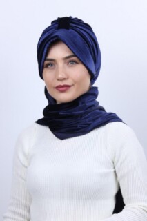 Cap-Hat Style - Velvet Shawl Hat Bonnet Navy Blue - 100283138 - Hijab