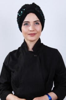 Draped Sequin Bonnet Green