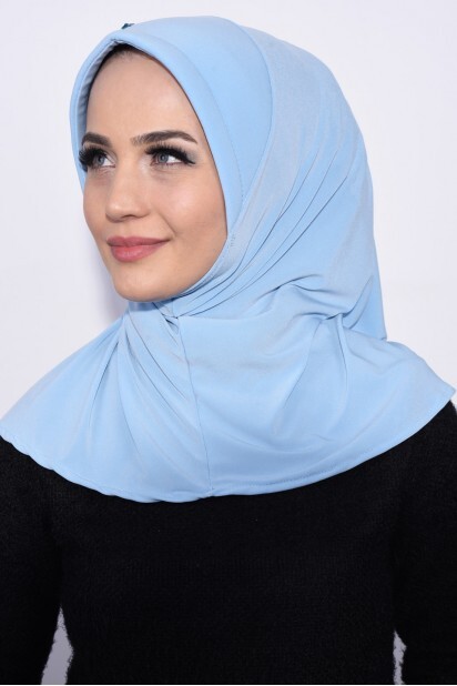 حجاب عملي مزين بالترتر أزرق فاتح - 