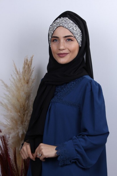Stone Design Bonnet Shawl Black - 100282988 - 