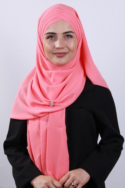 4 Draped Hijab Shawl Pink - 100285085 - 