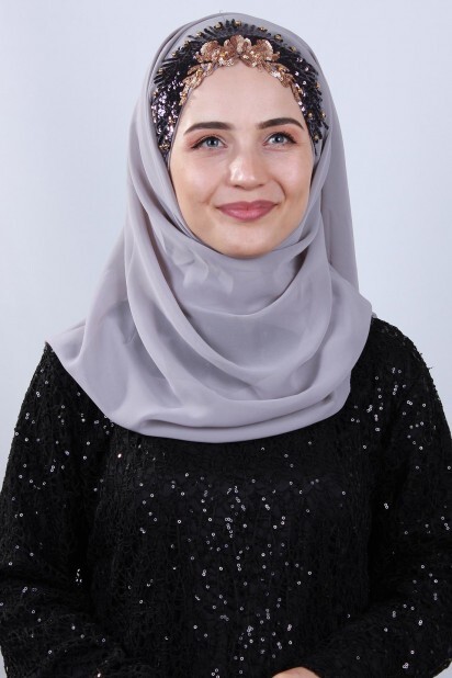 Evening Model - Design Princesse Châle Gris Argenté - Hijab
