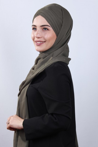 4 Draped Hijab Shawl Khaki Green - 100285079 - 